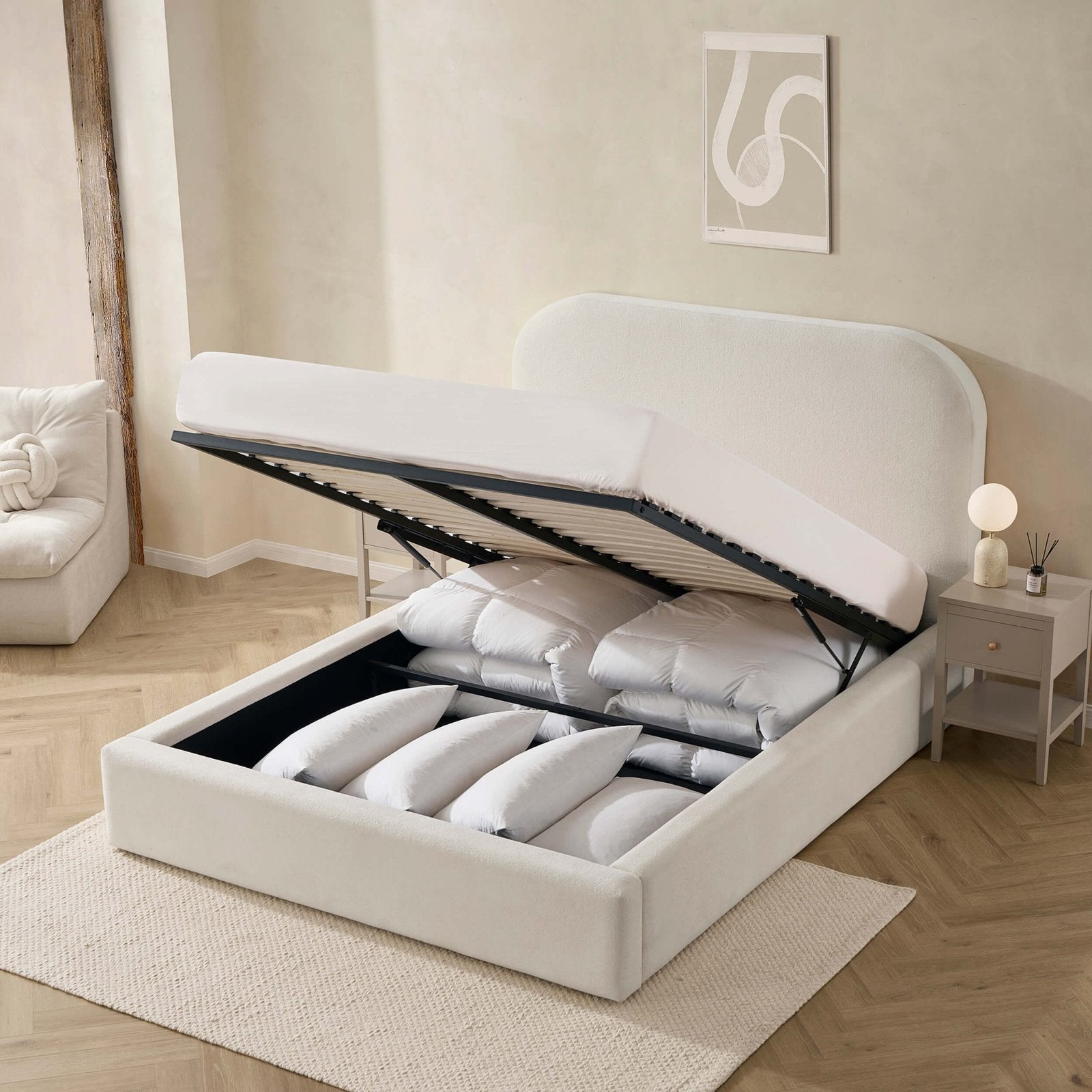 LiomoraAintree Ottoman Storage Bed - Teddy Cream - Image 7