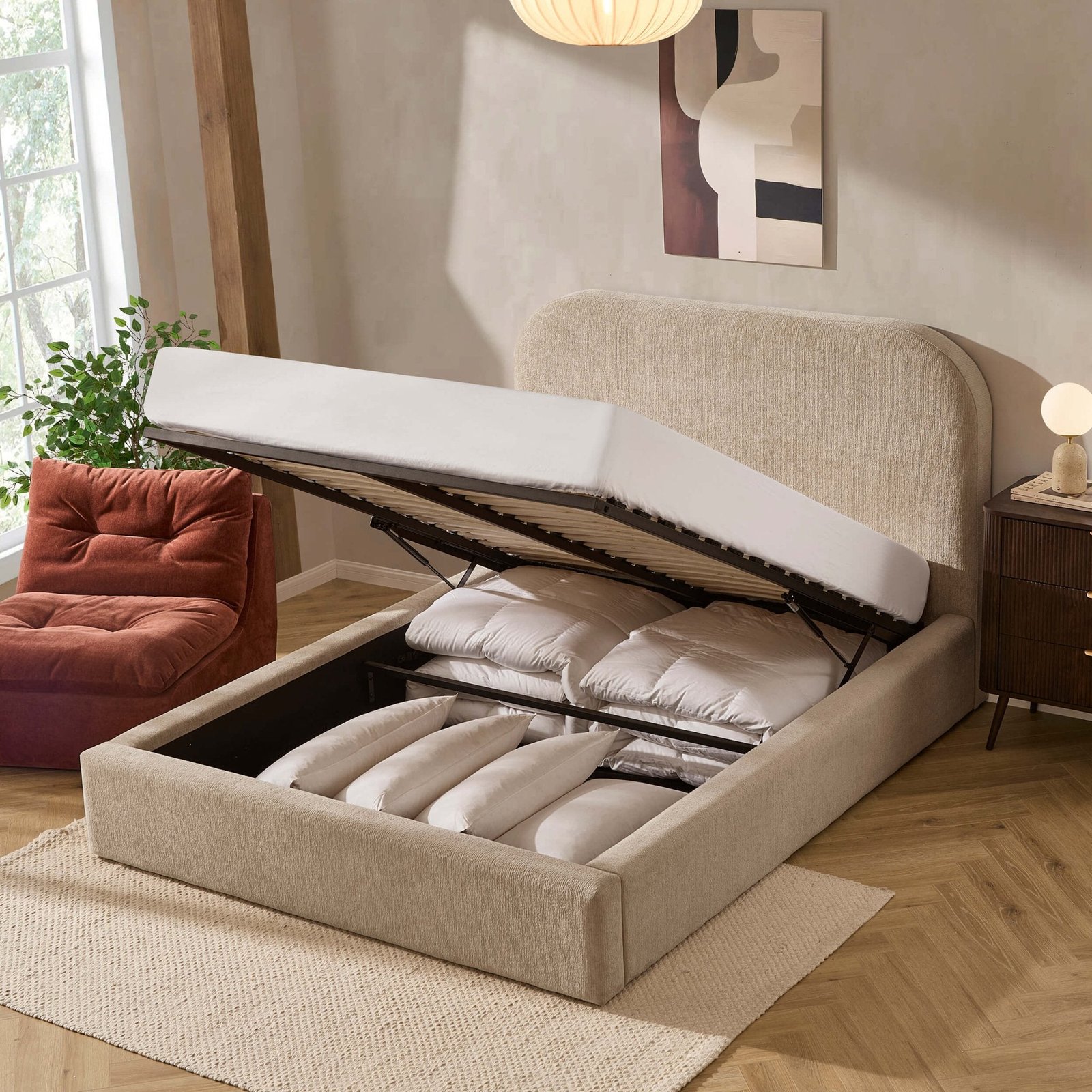 LiomoraAintree Ottoman Storage Bed - Textured Oatmeal - Image 8