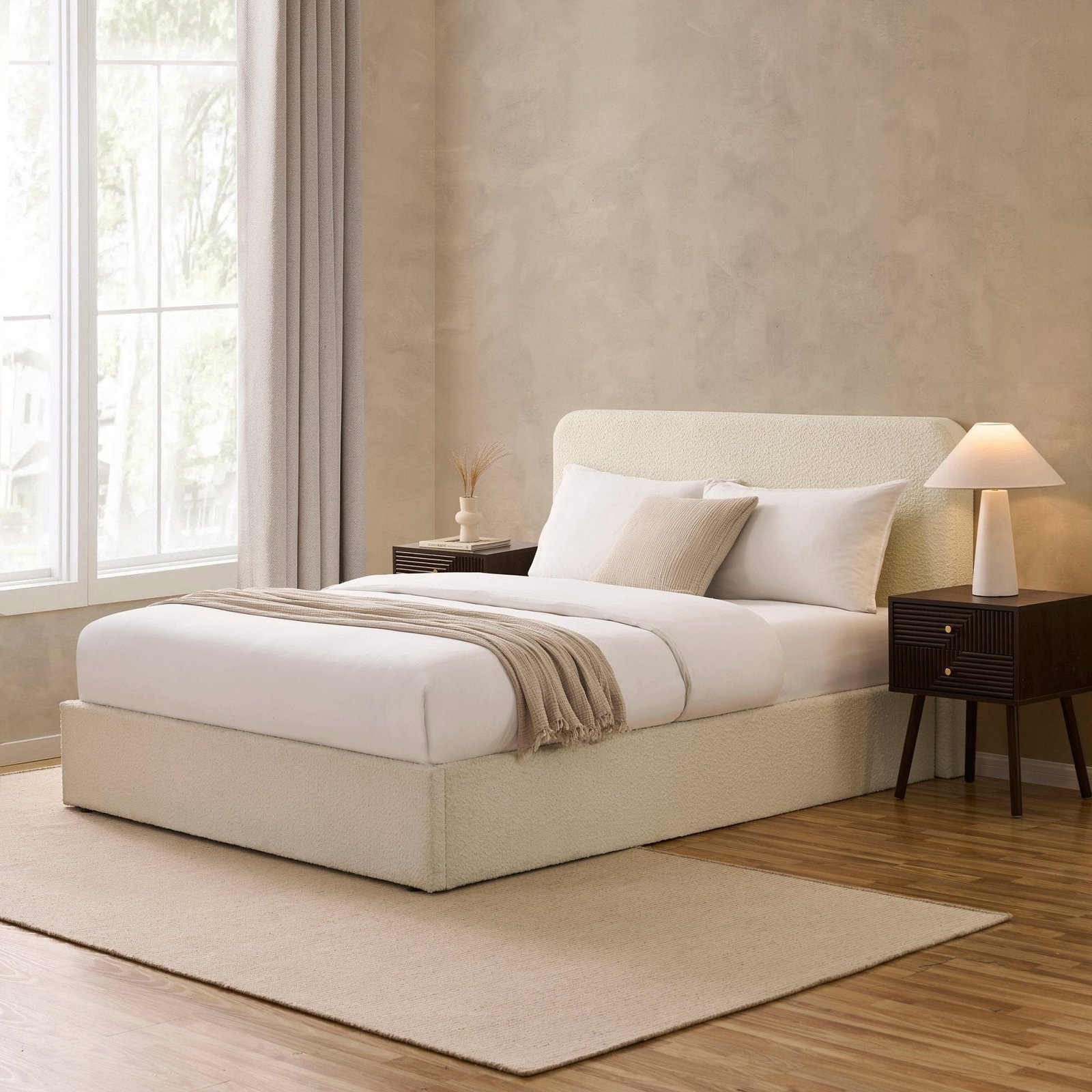 LiomoraAscot Bouclé Ottoman Storage Bed - Off White - Image 4