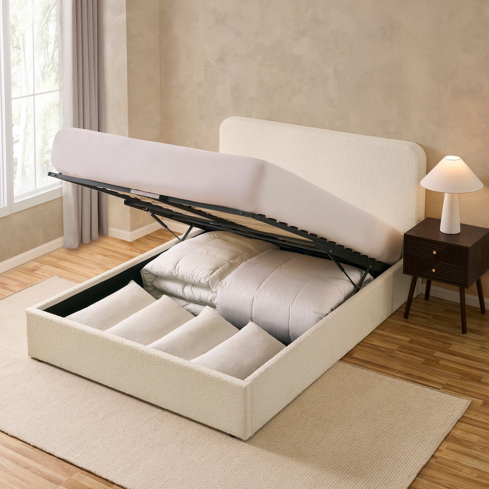 LiomoraAscot Bouclé Ottoman Storage Bed - Off White - Image 5