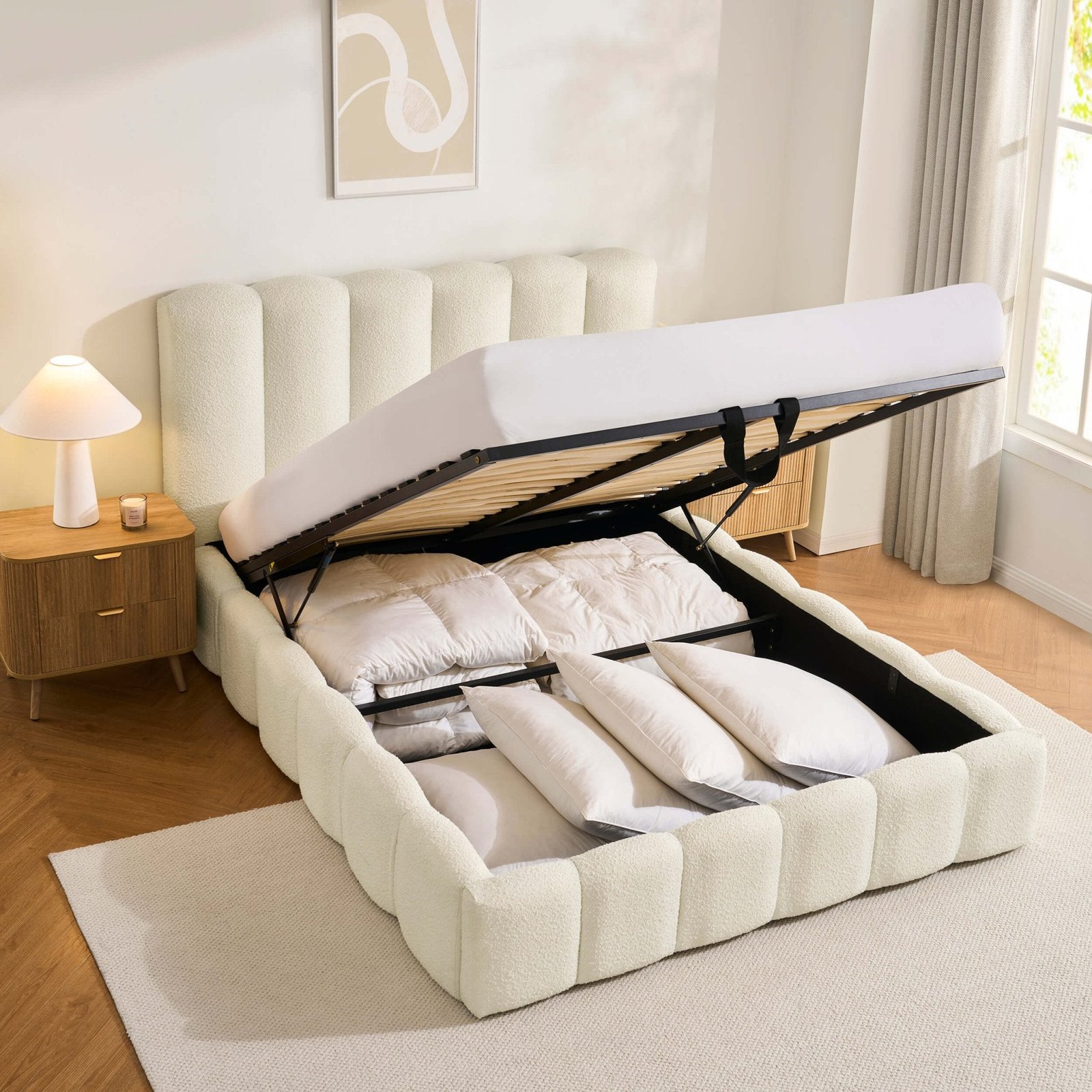 LiomoraCheshire Boucle Ottoman Storage Bed - Off White - Image 6