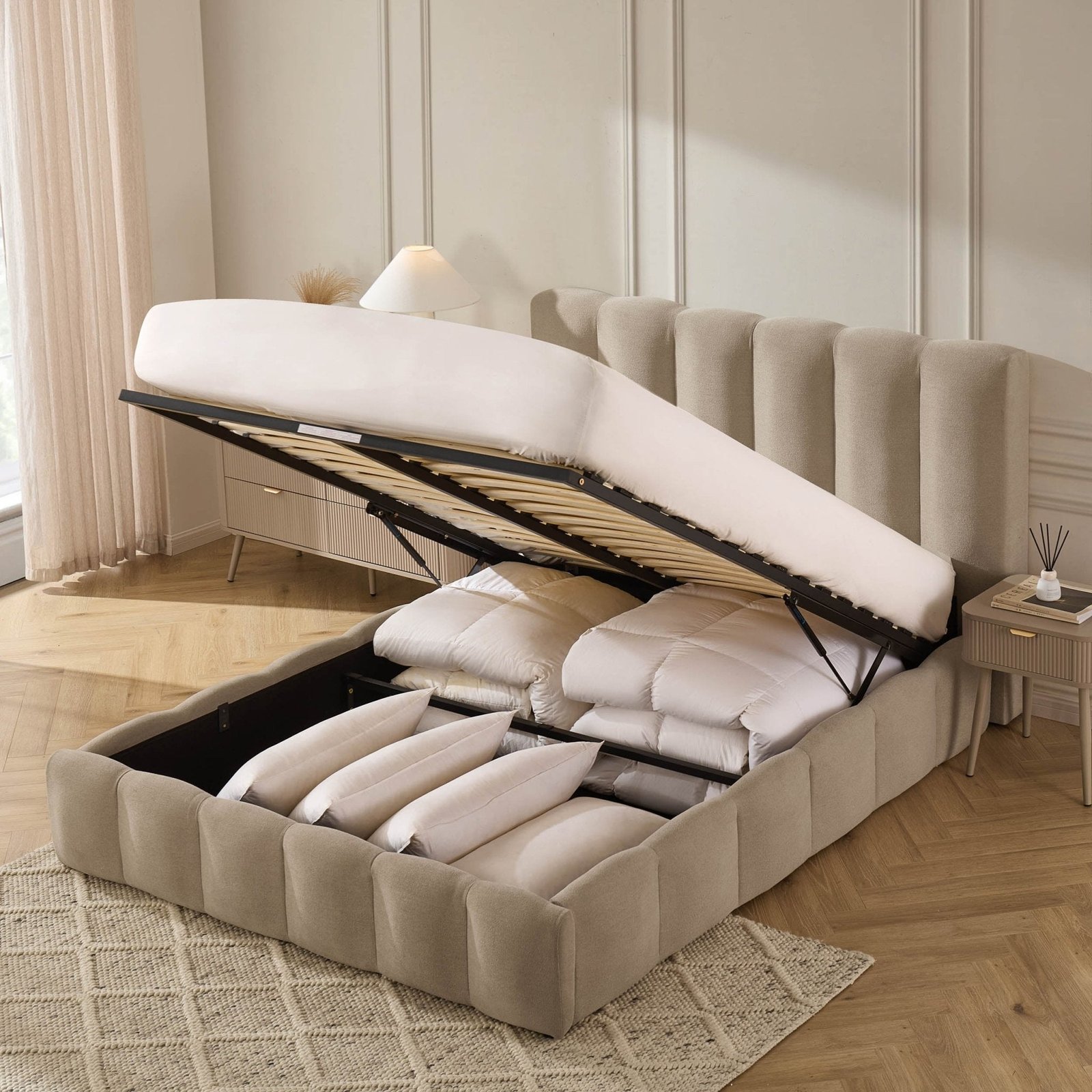 LiomoraCheshire Ottoman Storage Bed - Chenille Oatmeal - Image 3