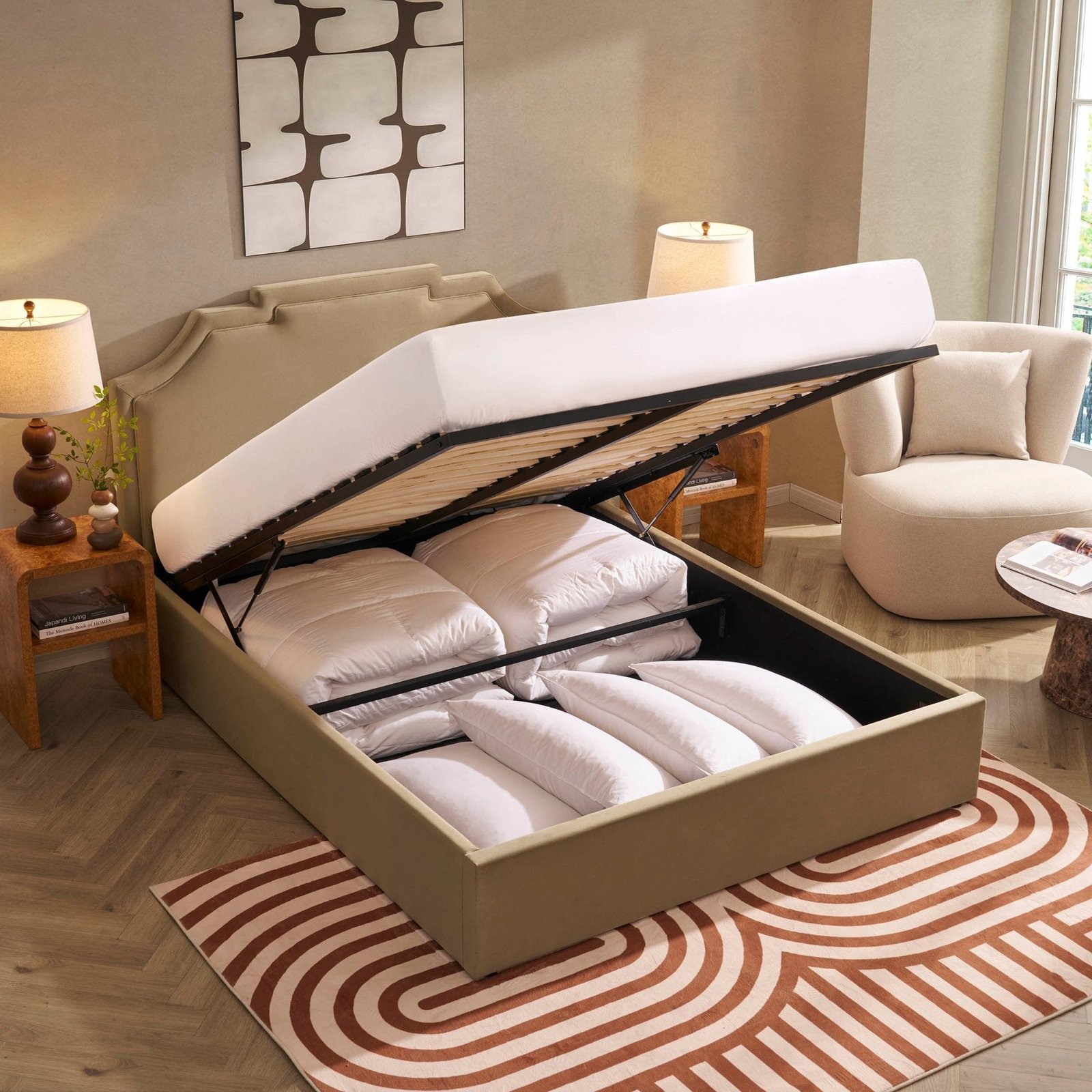 LiomoraDelphi Ottoman Storage Bed - Latte - Image 3