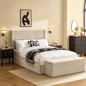 LiomoraMelrose Ottoman Storage Bed - Chenille Ivory