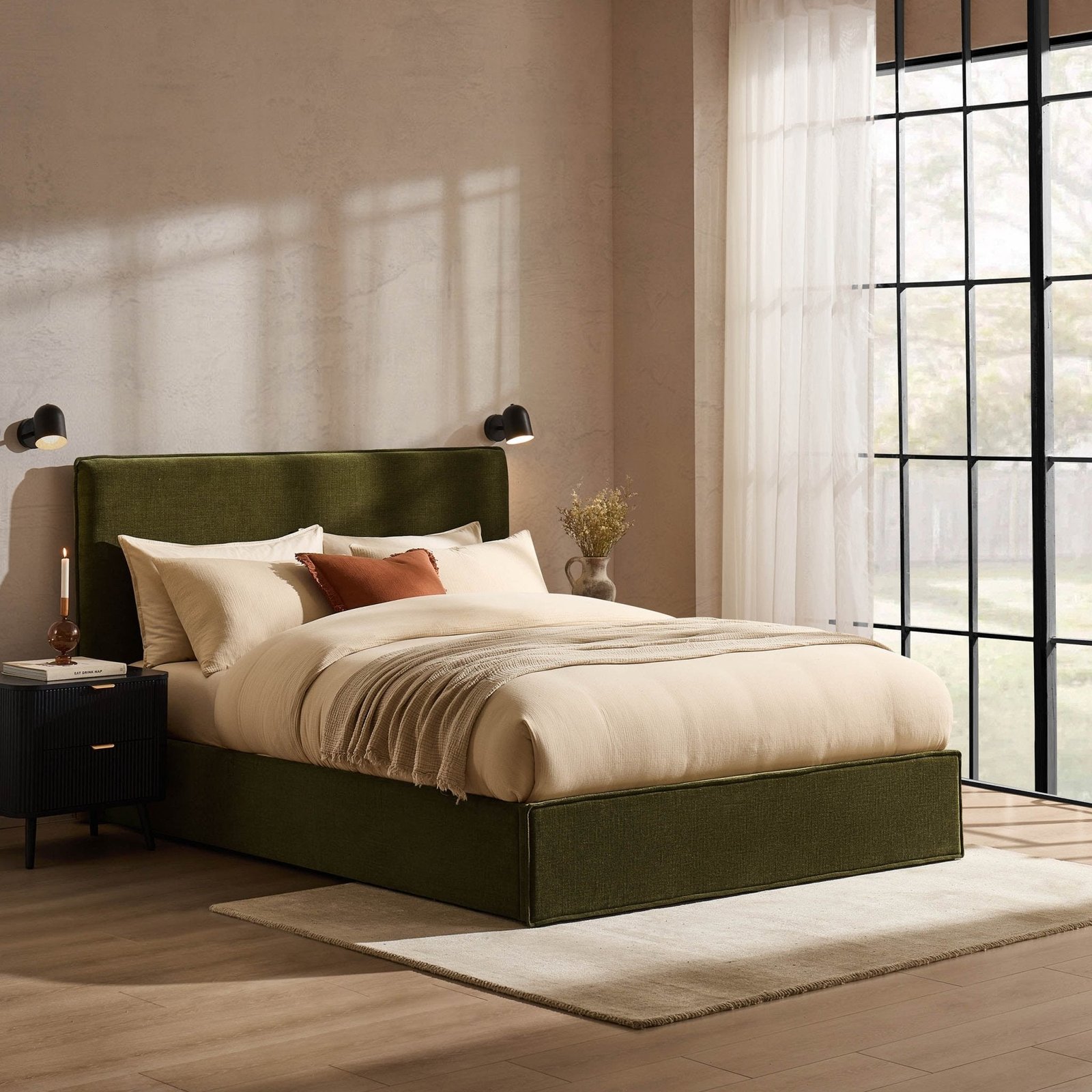 LiomoraOslo Ottoman Storage Bed - Chenille Olive - Image 4