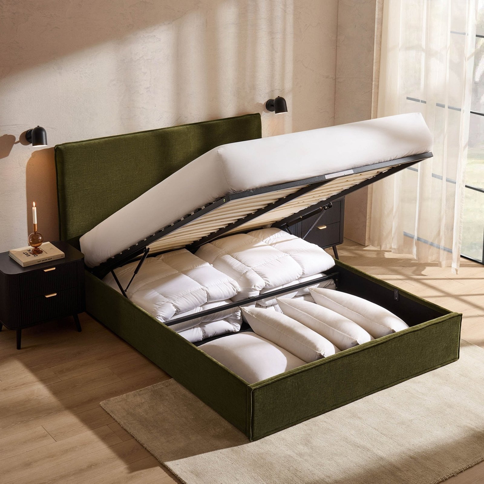 LiomoraOslo Ottoman Storage Bed - Chenille Olive - Image 3