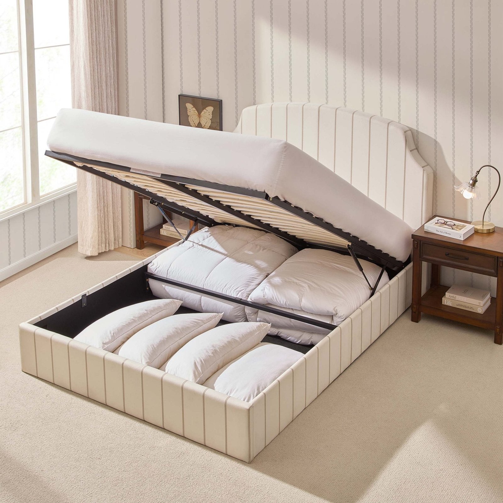 LiomoraSurrey Ottoman Storage Bed - Thin Natural Stripe - Image 4