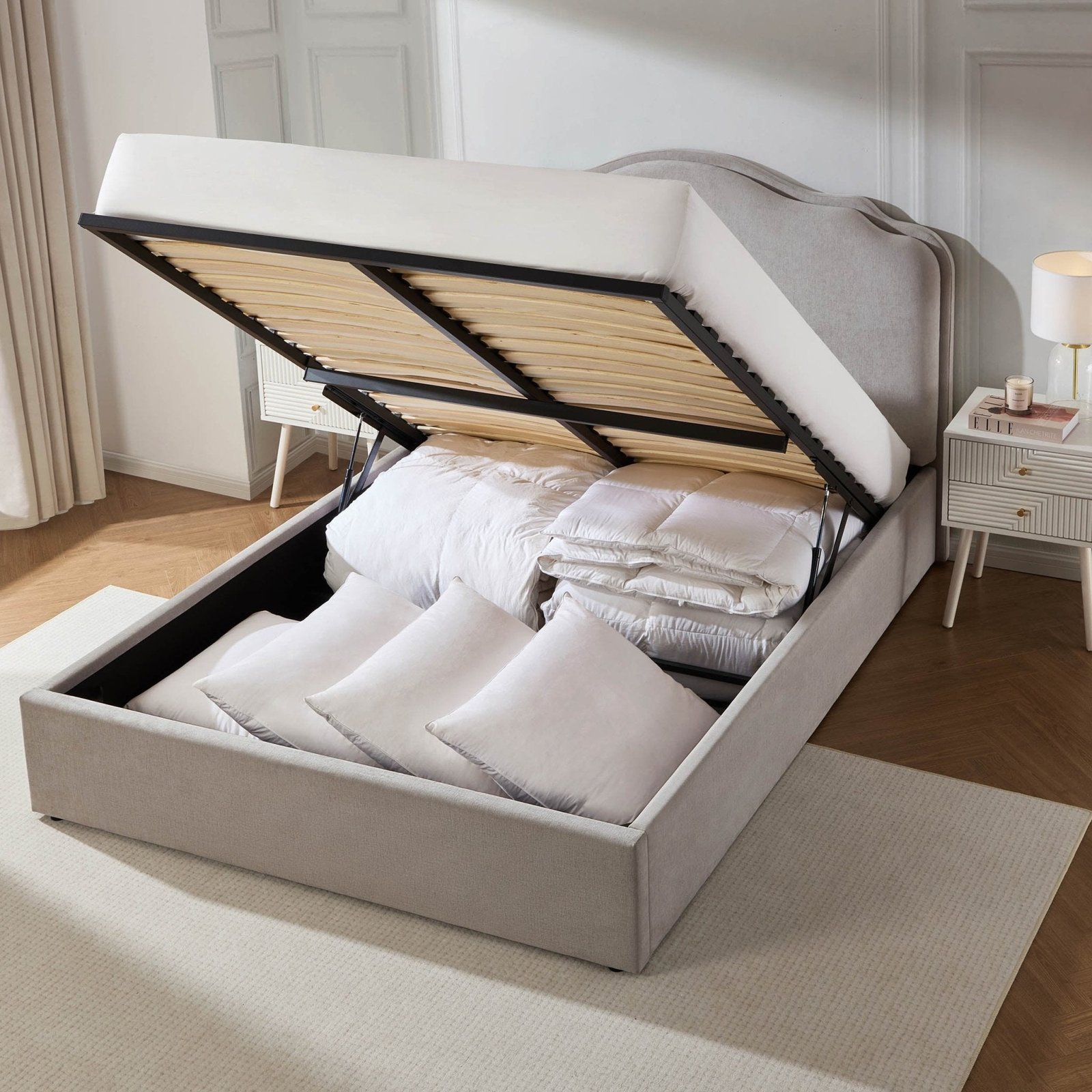 LiomoraWiltshire Chenille Ottoman Storage Bed - Light Grey - Image 8